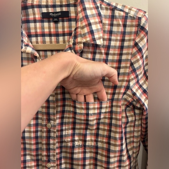 Madewell Plaid Flannel Button Down Top Women’s XS Pink Pocket - Picture 5 of 7